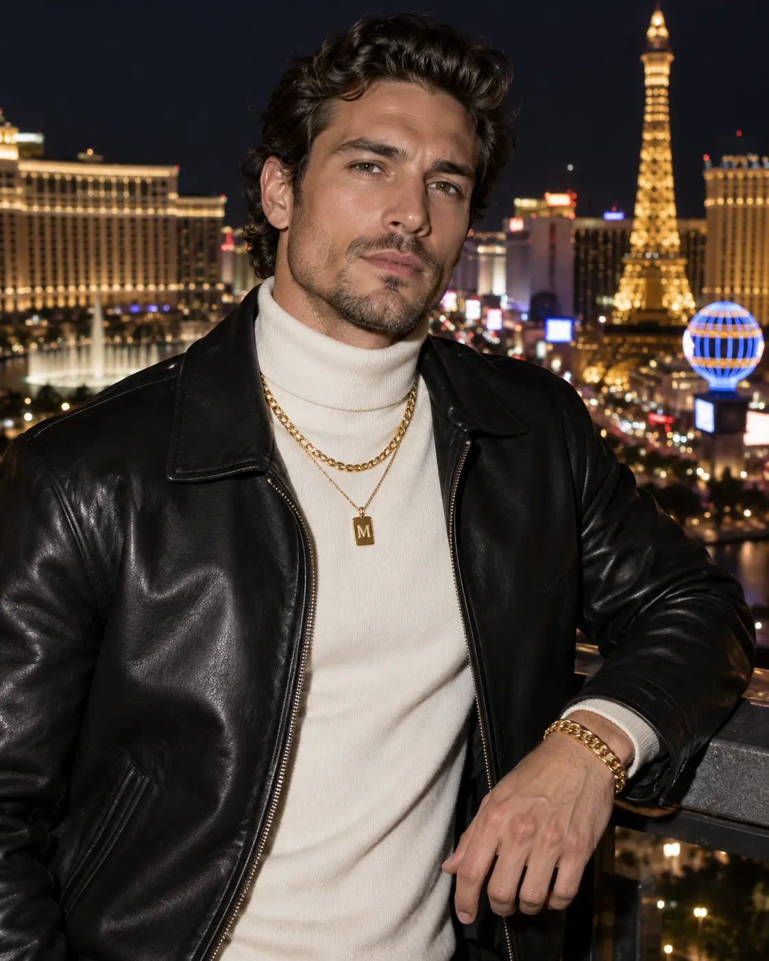 Layered gold chains and a bracelet